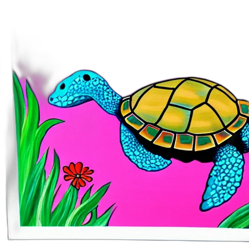photorealistic, concept art, 3d render, vaporwave, underwater, painting, happy, turtle transparent PNG cut-out