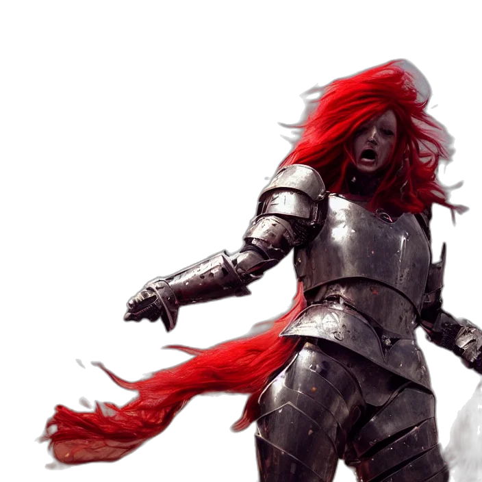 sword, fantasy art, concept art, comic book art, pixel art, red, dark, girl transparent PNG cut-out