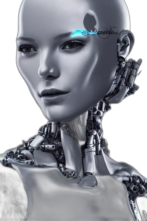 robot, face, cyberpunk, 3d render, concept art, photorealistic, human, female transparent PNG cut-out