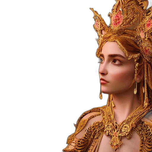 crown, jewelry, 3d render, fantasy art, photorealistic, concept art, golden, portrait transparent PNG cut-out