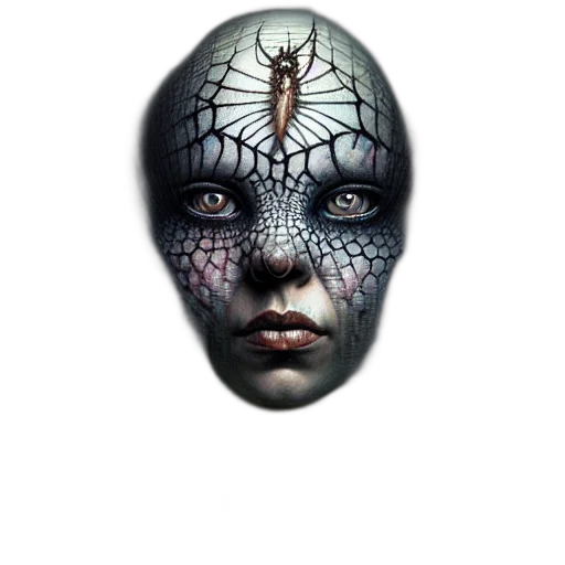 mask, face, jewelry, creature, fantasy art, photorealistic, concept art, 3d render transparent PNG cut-out
