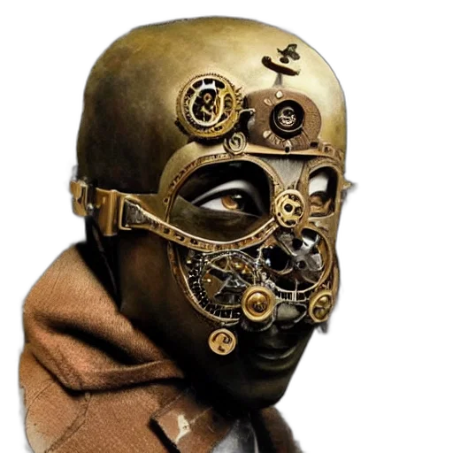 mask, robot, face, jewelry, cyberpunk, concept art, photorealistic, 3d render transparent PNG cut-out