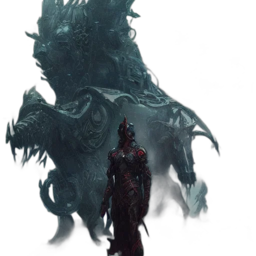 creature, dragon, staff, mask, concept art, fantasy art, 3d render, fog transparent PNG cut-out