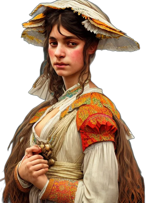 face, hat, staff, dress, photorealistic, fantasy art, concept art, oil painting transparent PNG cut-out