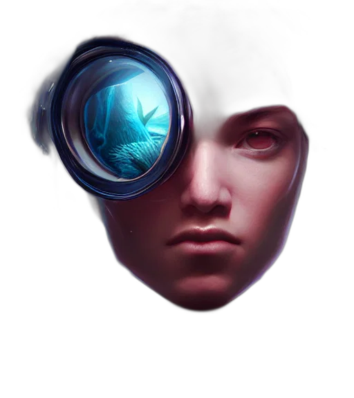 face, mask, robot, creature, concept art, cyberpunk, fantasy art, photorealistic transparent PNG cut-out
