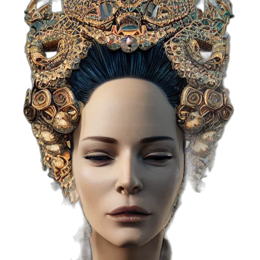 crown, jewelry, mask, face, concept art, fantasy art, photorealistic, 3d render transparent PNG cut-out
