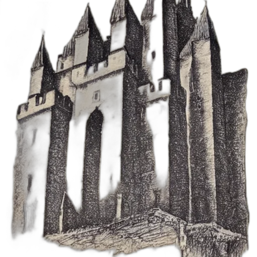 crown, sword, building, staff, concept art, watercolor, fantasy art, photorealistic transparent PNG cut-out