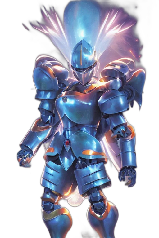 robot, sword, weapon, concept art, fantasy art, comic book art, vaporwave, blue transparent PNG cut-out