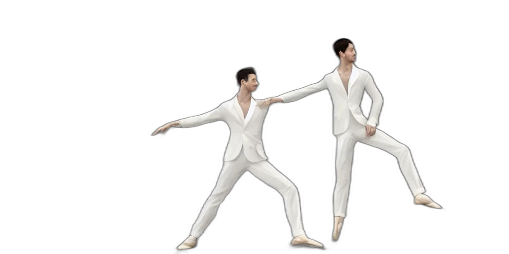 jacket, concept art, 3d render, pair, handsome, ballet, dancers, white transparent PNG cut-out