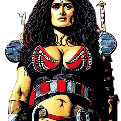 comic book art, concept art, cartoon, fantasy art, portrait, salma, hayek, barbarian transparent PNG cut-out