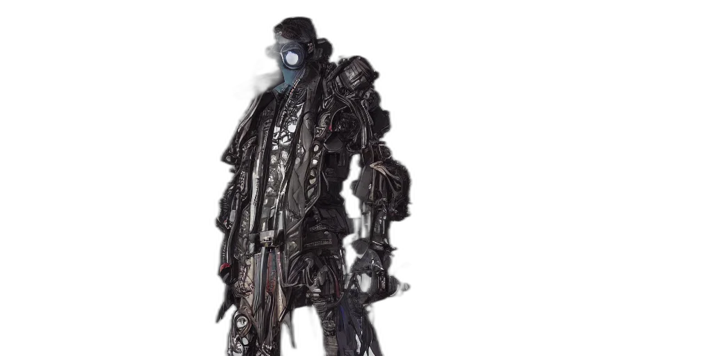 robot, mask, jacket, weapon transparent PNG cut-out