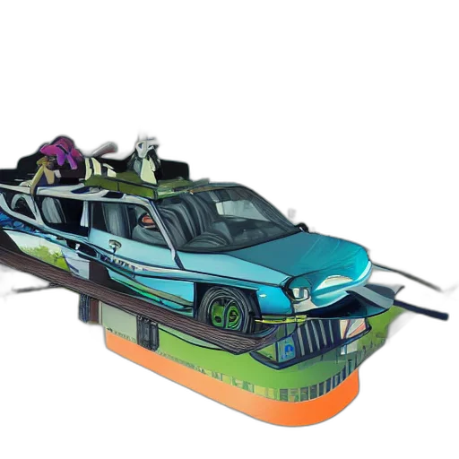 car, concept art, 3d render, solarpunk transparent PNG cut-out