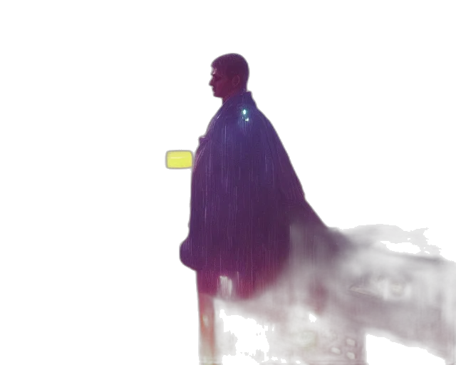 umbrella, jacket, robot, sword, concept art, cyberpunk, comic book art, watercolor transparent PNG cut-out