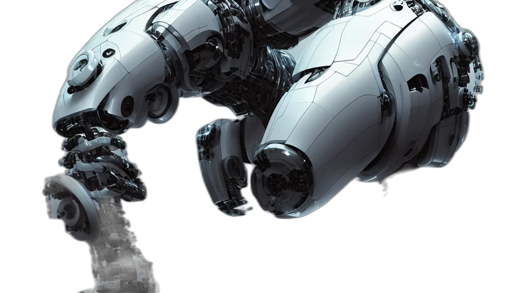 robot, weapon, concept art, cyberpunk, 3d render, comic book art, outer space, robotic transparent PNG cut-out