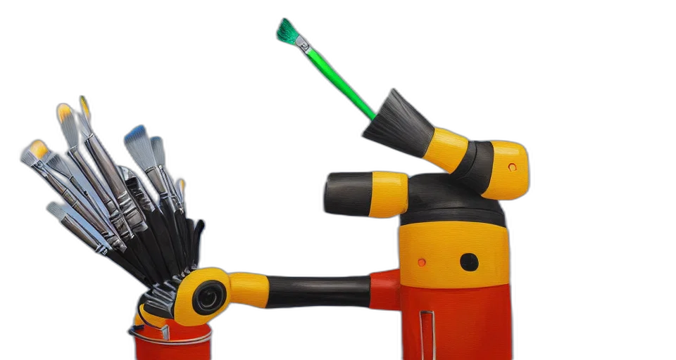 staff, robot, weapon, 3d render, hand, holding, paint, brush transparent PNG cut-out