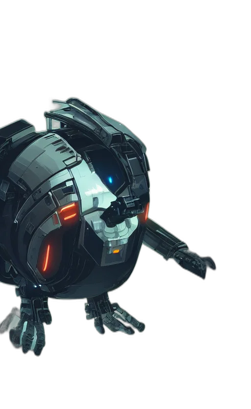 robot, weapon, 3d render, concept art, cyberpunk, dark, cybernetic, penguin transparent PNG cut-out