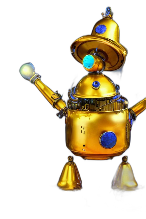 robot, staff, weapon, crown, concept art, 3d render, portrait, photo transparent PNG cut-out