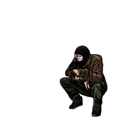 jacket, weapon, mask, staff, concept art, pixel art, comic book art, cartoon transparent PNG cut-out