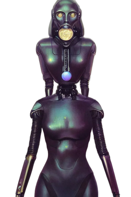 robot, dress, jewelry, mask, cyberpunk, concept art, 3d render, fantasy art transparent PNG cut-out