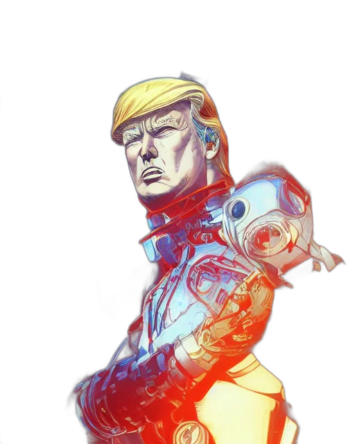robot, weapon, comic book art, concept art, cyberpunk, fantasy art, golden, portrait transparent PNG cut-out