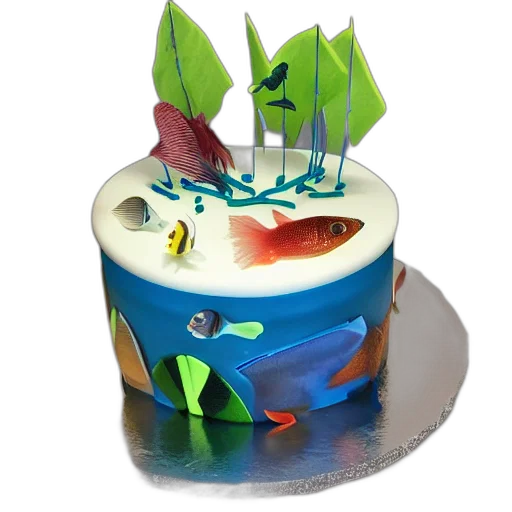 3d render, concept art, underwater, fish, themed, birthday, cake, food transparent PNG cut-out