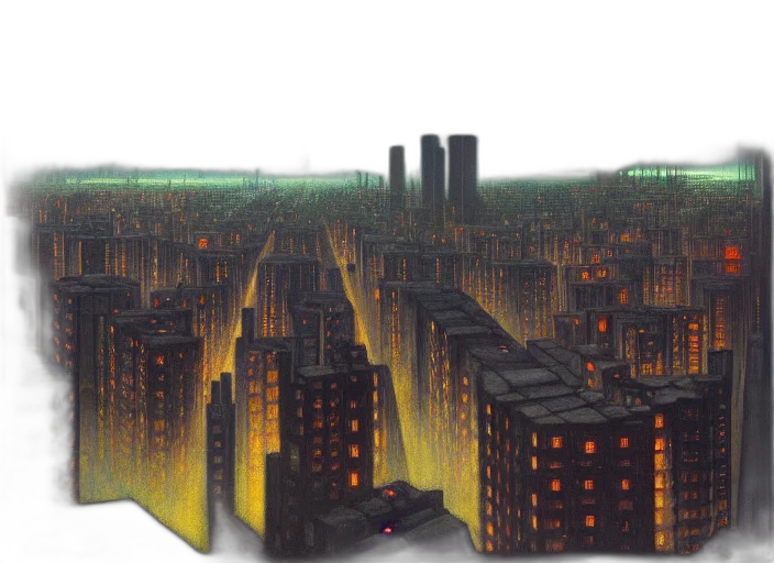 robot, concept art, cyberpunk, 3d render, pixel art, city street, fog, outer space transparent PNG cut-out