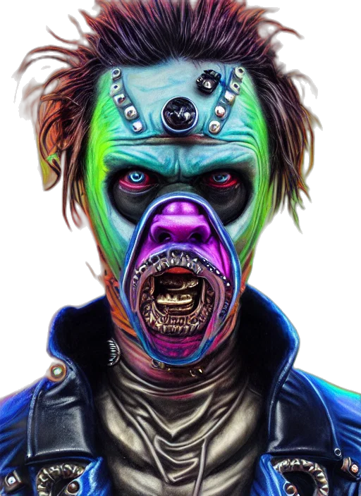 mask, face, creature, concept art, cyberpunk, comic book art, photorealistic, neon transparent PNG cut-out