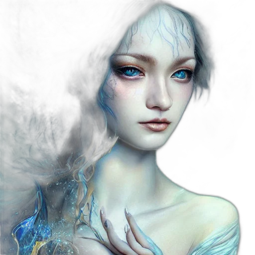 face, fantasy art, photorealistic, concept art, oil painting, underwater, blue, pastel transparent PNG cut-out