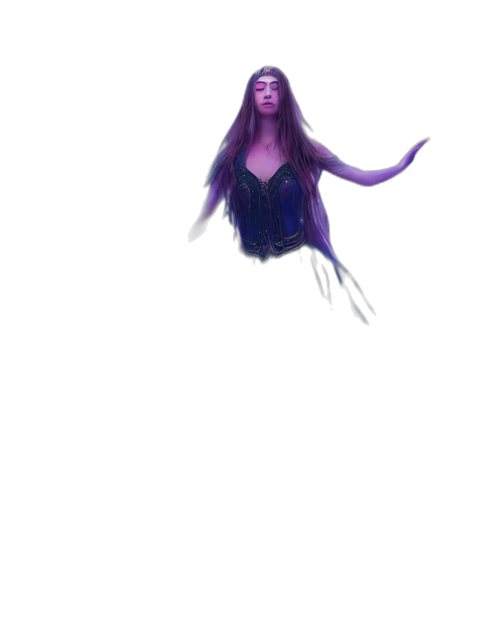 dress, creature, hair, staff transparent PNG cut-out