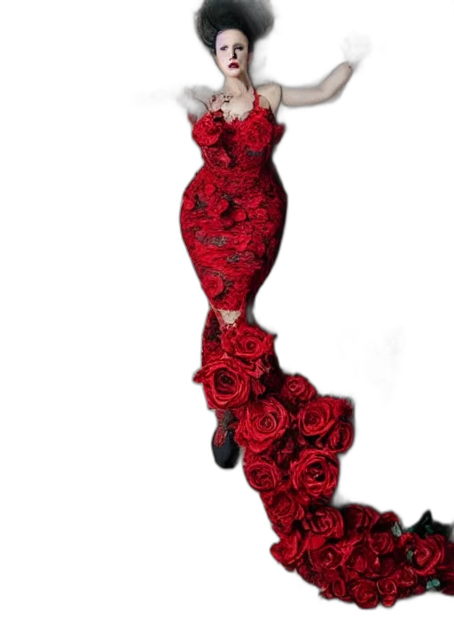 dress, crown, flower, jewelry, 3d render, concept art, photorealistic, red transparent PNG cut-out