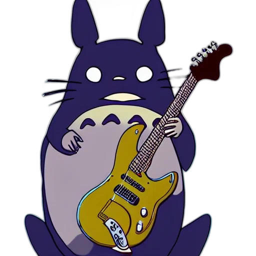 cartoon, totoro, playing, electric, guitar, doing, horn, symbol transparent PNG cut-out