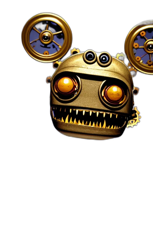 robot, mask, staff, face, 3d render, concept art, pixel art, golden transparent PNG cut-out