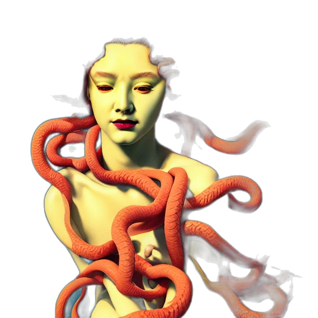 creature, mask, hair, jewelry, 3d render, concept art, photorealistic, pixel art transparent PNG cut-out