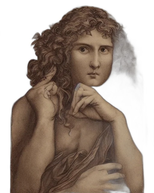 face, dress, jewelry, hair, photorealistic, oil painting, pencil sketch, vaporwave transparent PNG cut-out