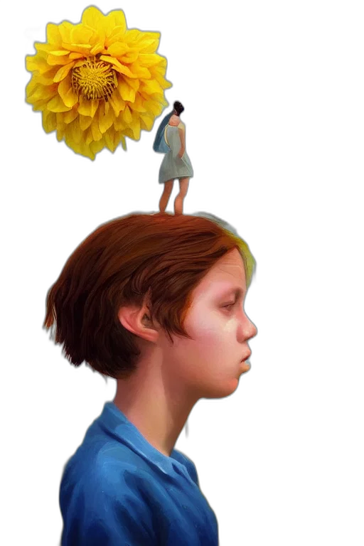 face, crown, hair, flower, concept art, photorealistic, oil painting, 3d render transparent PNG cut-out