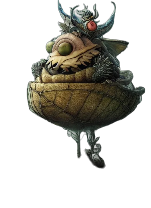 creature, hat, mask, dragon, concept art, fantasy art, 3d render, photorealistic transparent PNG cut-out