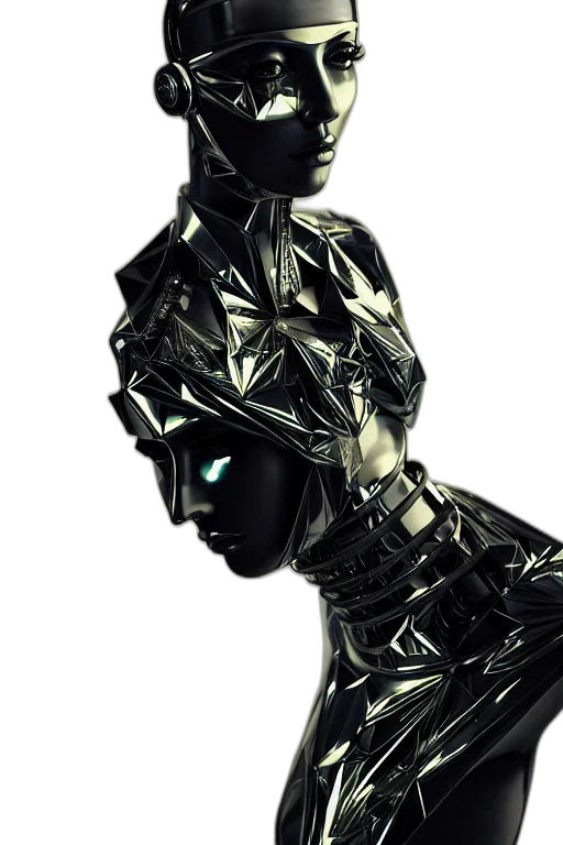 robot, jewelry, mask, dress, cyberpunk, 3d render, concept art, photorealistic transparent PNG cut-out
