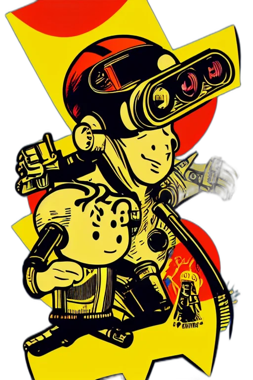 robot, staff, comic book art, cyberpunk transparent PNG cut-out