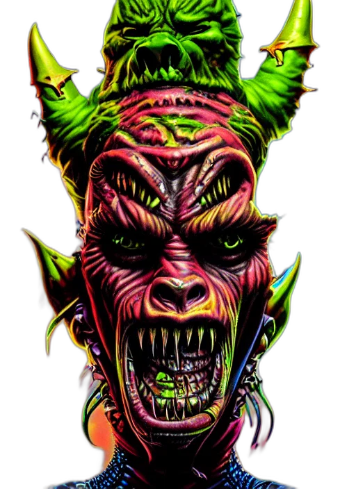 face, creature, mask, comic book art, concept art, fantasy art, 3d render, neon transparent PNG cut-out