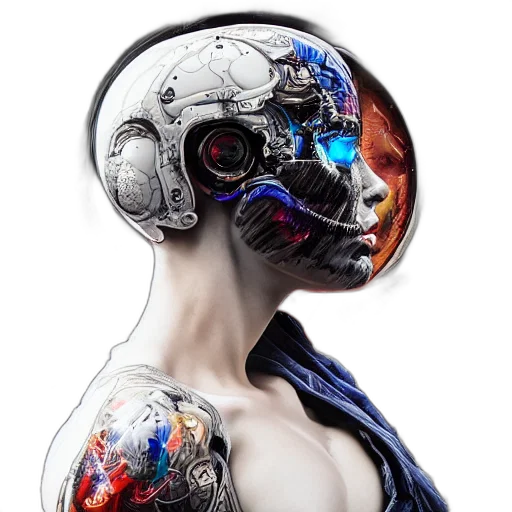 robot, mask, face, cyberpunk, concept art, 3d render, photorealistic, vibrant transparent PNG cut-out