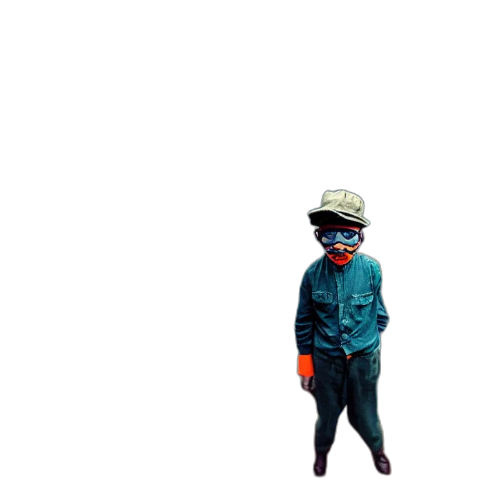 jacket, hat, mask, staff transparent PNG cut-out