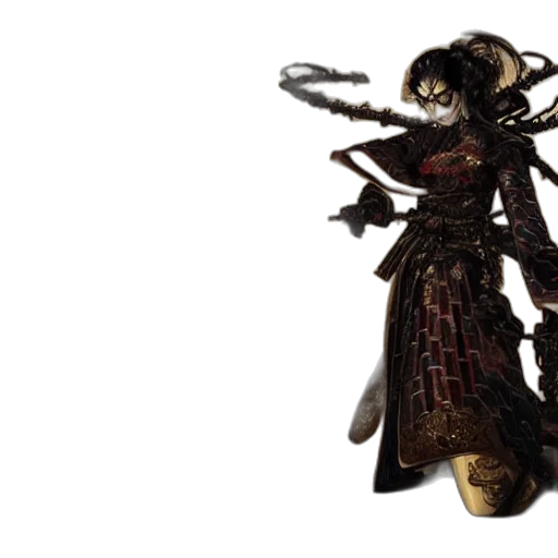 staff, mask, weapon, robot, concept art, fantasy art, 3d render, dark transparent PNG cut-out