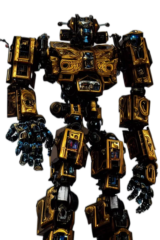 robot, weapon, animal, concept art, 3d render, golden, shiny, ornate transparent PNG cut-out