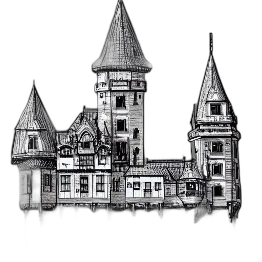 building, crown, staff, concept art, 3d render, pixel art, fantasy art, city street transparent PNG cut-out