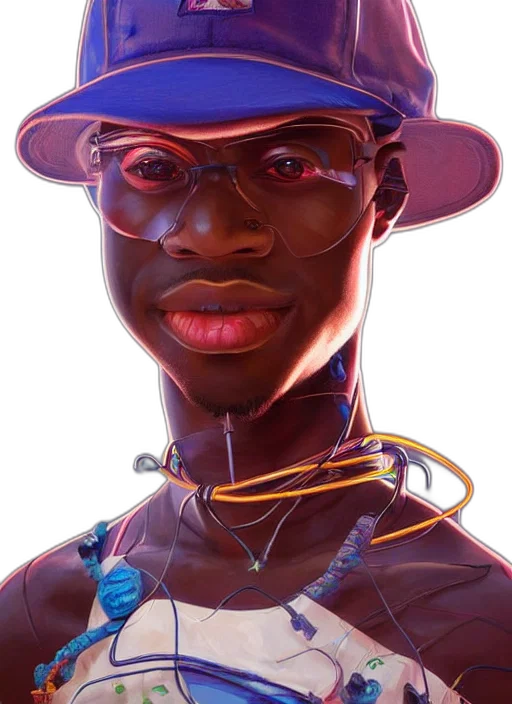 jewelry, face, hat, robot, photorealistic, concept art, cyberpunk, 3d render transparent PNG cut-out