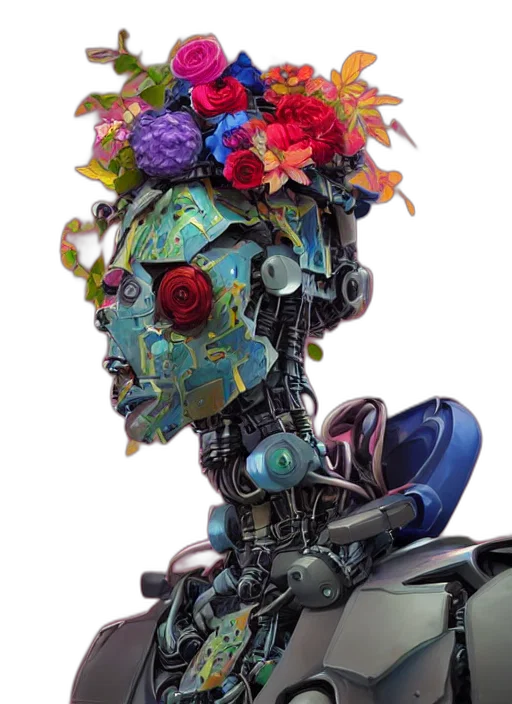 robot, crown, mask, face, cyberpunk, concept art, 3d render, photorealistic transparent PNG cut-out