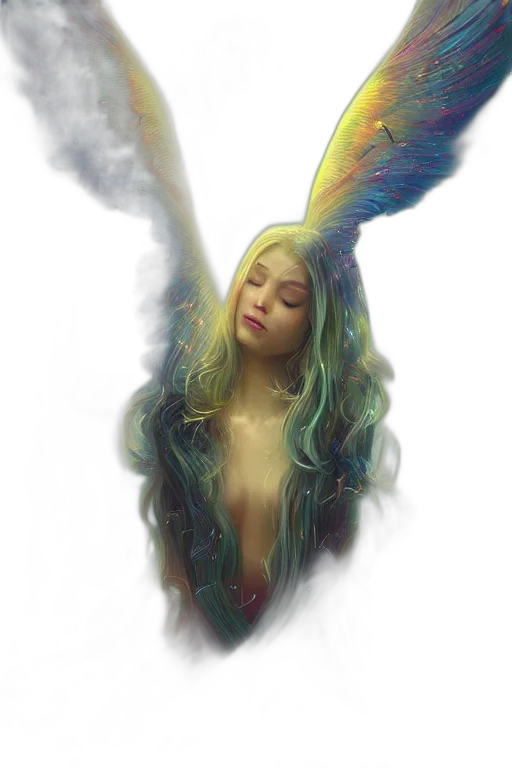 dress, staff, hair, creature transparent PNG cut-out