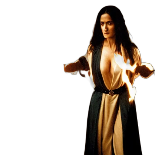 dress, concept art, fire, movie, still, salma, hayek, beautiful transparent PNG cut-out