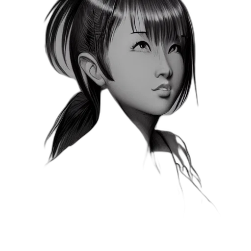 face, photorealistic, concept art, anime, pencil sketch, monochrome, dark, blue transparent PNG cut-out