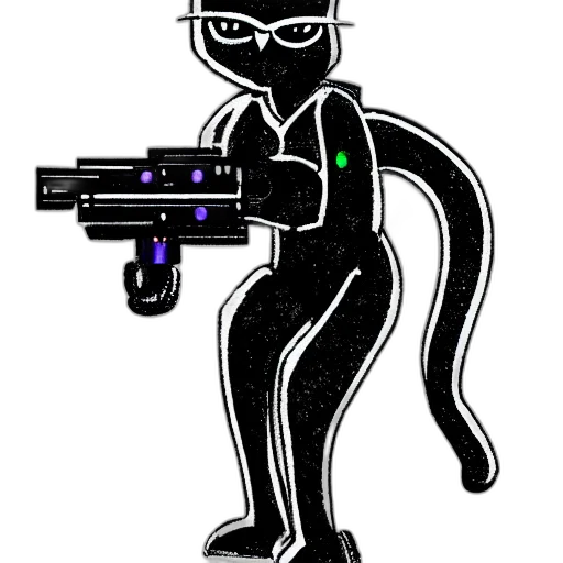 robot, weapon, staff, pixel art, cyberpunk, cartoon, concept art, neon lights transparent PNG cut-out
